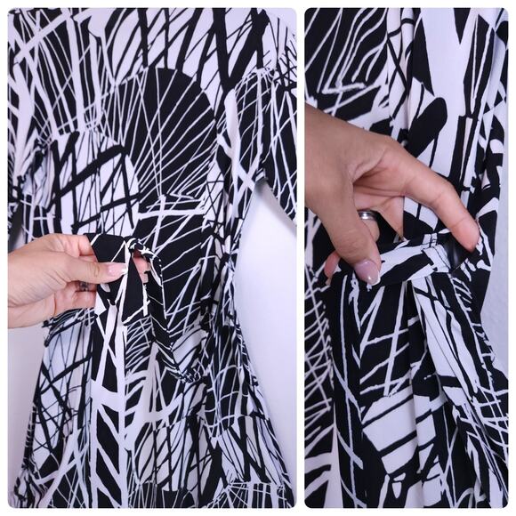 Emma & Michele SMALL Black And White Wrap Dress Woman’s - Picture 5 of 10